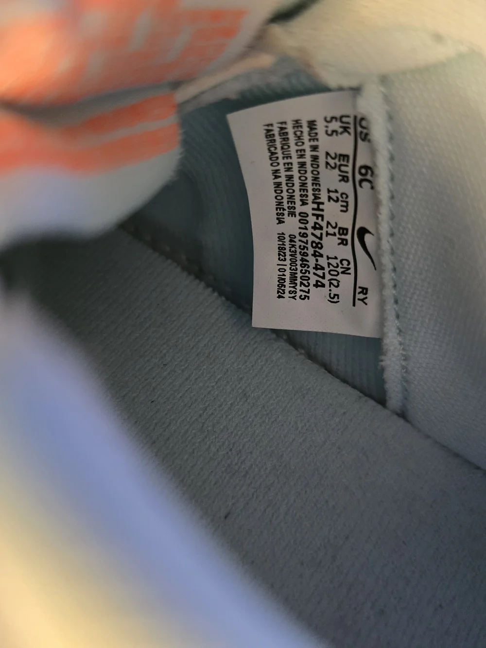 Nike Kids' Light Blue Sneaker with Orange Accents